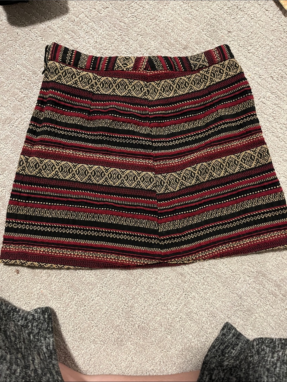 Boho Striped Woven Mini Skirt in Red and Black